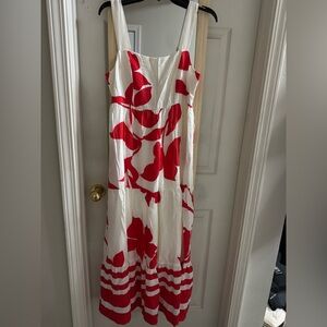 Nine West White Maxi Dress with Red Floral Print